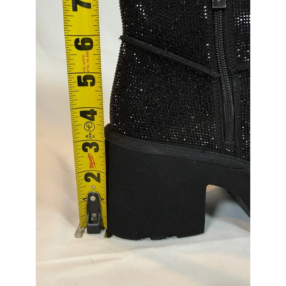 Michael Kors Delilah Bootie Black Rhinestone Platform Lug Sole Boots Womens 7 - Picture 5 of 10